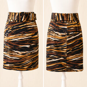 Adrienne Vittadini 8 Tiger Print Belted Pencil Skirt Mob Wife Glam Trend Y2K